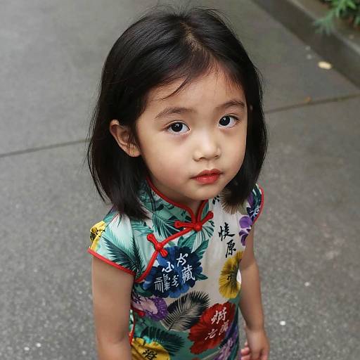 Photorealistic Girl in Printed Chinese Outfit