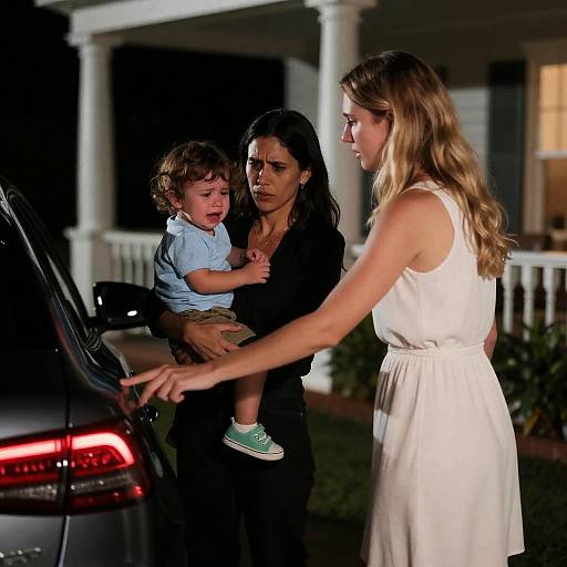 Emotional Nighttime Scene with Women and Child