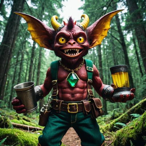 Horned Imp with Emerald Pendant in Forest