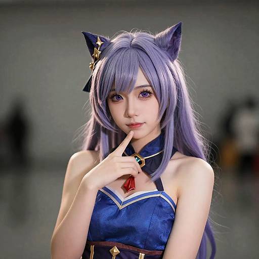 Keqing Inspired Woman in Blue Dress