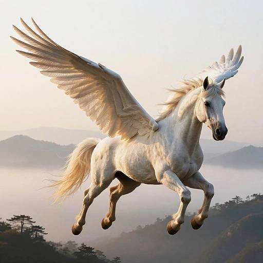 Majestic Realistic Pegasus Soaring at Dawn