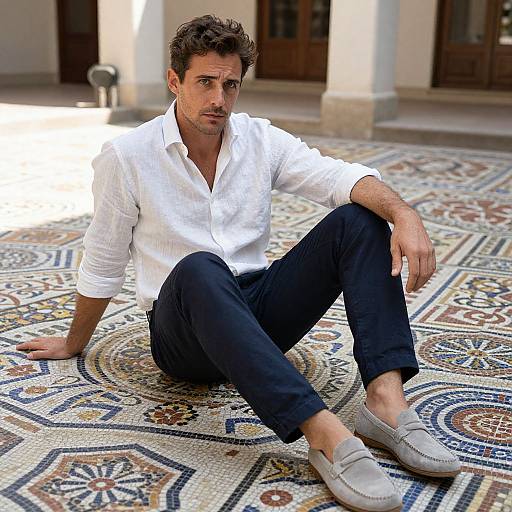 Stylish Man in Sunlit Courtyard