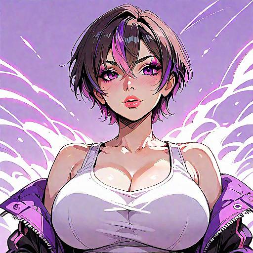 Purple-Themed Anime Solo Bust Portrait