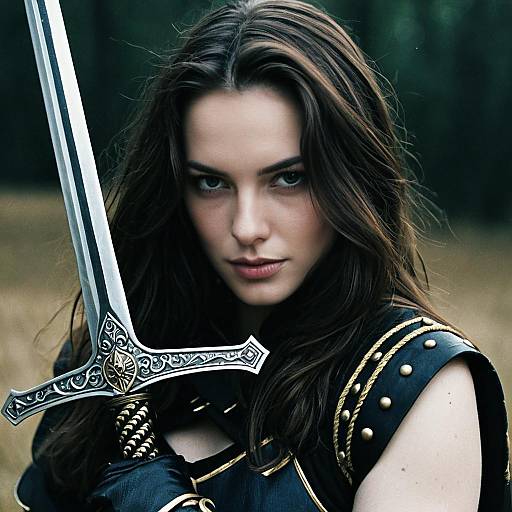 Close-Up of Sword-Wielding Woman