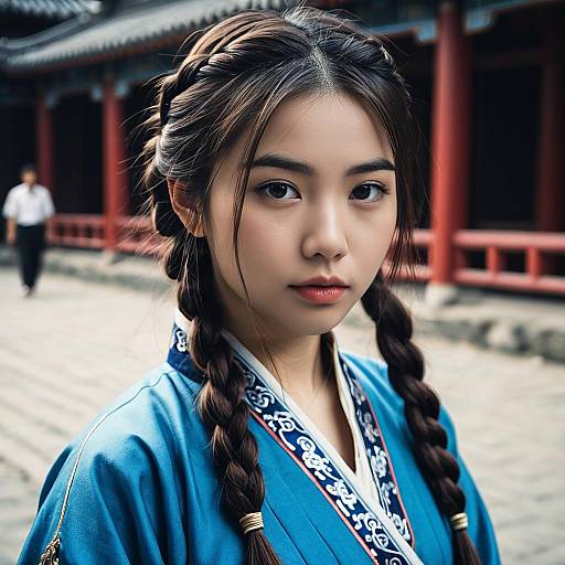 Young Asian Woman in Traditional Blue Chinese Costume