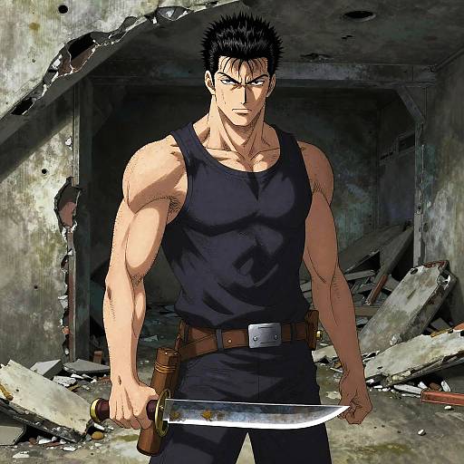 Grim Veteran Fighter in Collapsed Bunker