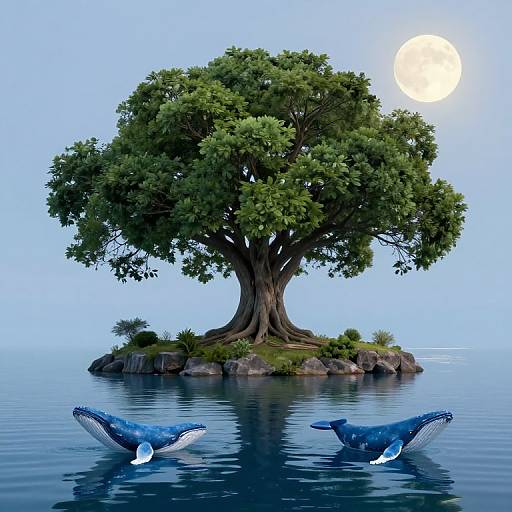 Serene Floating Island with Colossal Tree