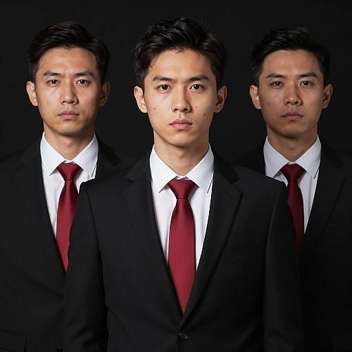 Three Men in Suits Against Black Background