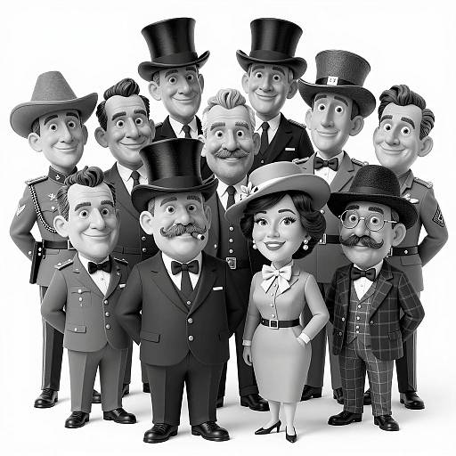 Whimsical Black-and-White Character Illustration