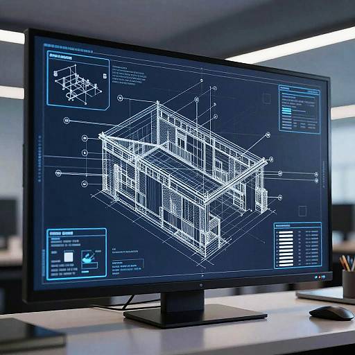 Futuristic CAD Blueprint Display