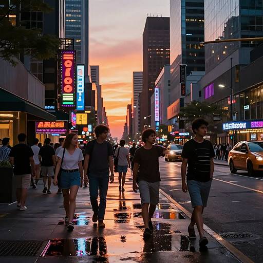 Vibrant Neon Cityscape at Sunset
