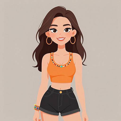 Smiling Woman in Orange Crop Top and Black Shorts