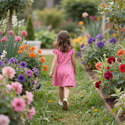 Cheerful Girl in Colorful Garden