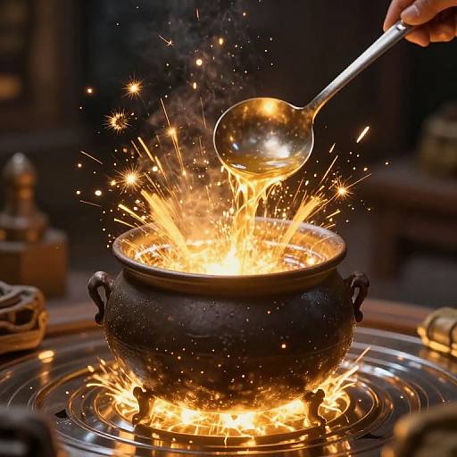 Mystical Cauldron with Radiant Sparks