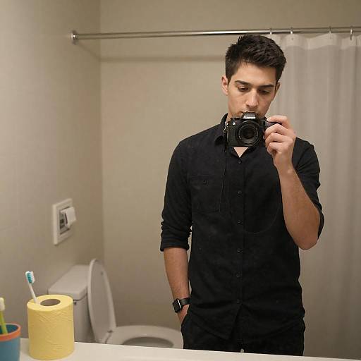 Young Man Taking Bathroom Mirror Selfie
