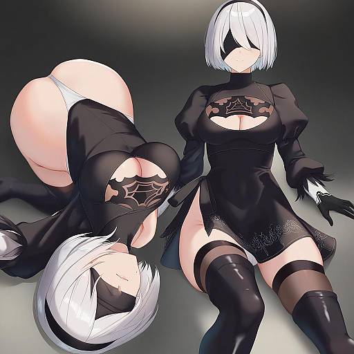 Illustration of 2b (nier:automata), nier (series) in the style of Akino komichi