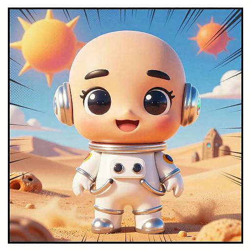 Cheerful Chibi Space Explorer in Alien Desert