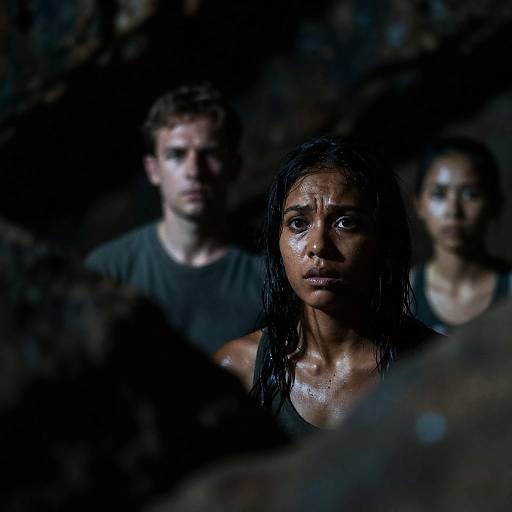 Three People in a Dim Cave