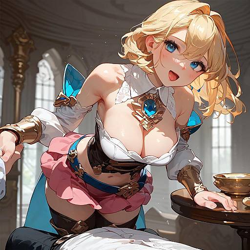 Anime Blonde Woman in Fantasy Outfit