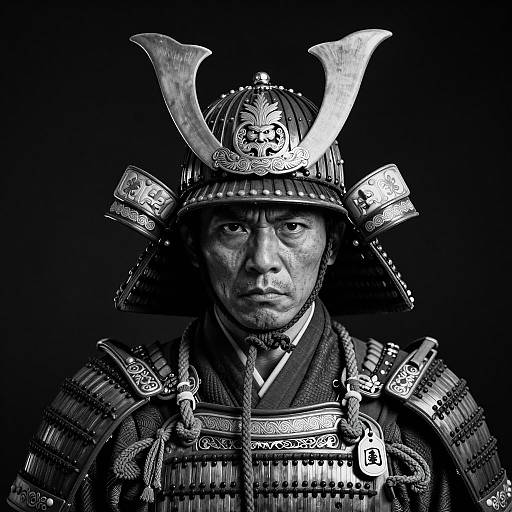 Intense Samurai Portrait in Black and White
