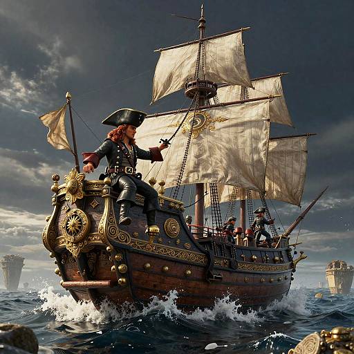 Storm-Tossed Pirate Skyship Captains Clash