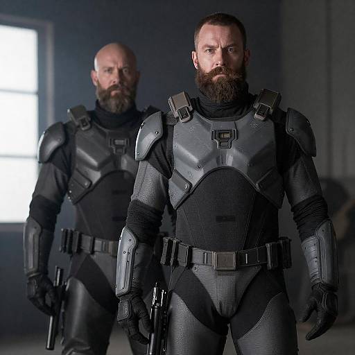 Futuristic Armored Bearded Men in Action