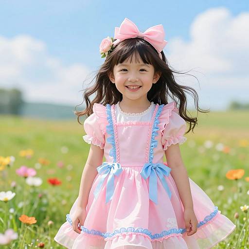 Cheerful Girl in Sunny Meadow