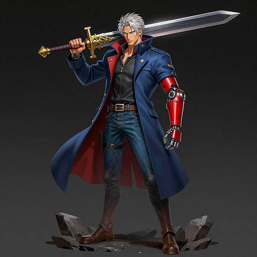 Intense Male Character with Cybernetic Arm