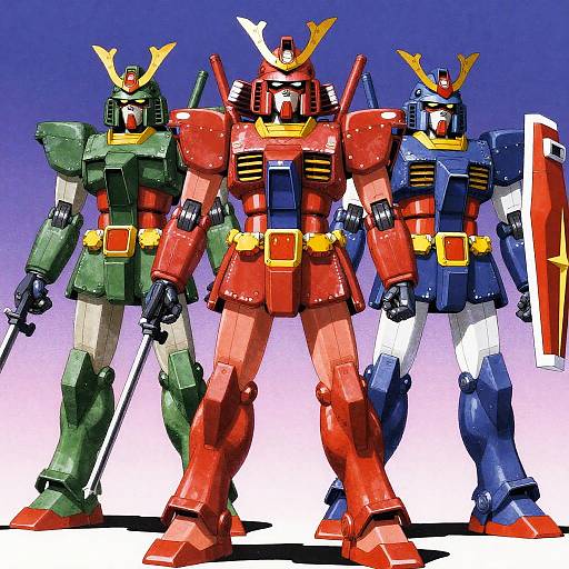 Vibrant Samurai Robots Retro Style