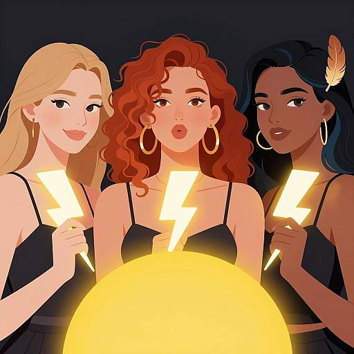 Diverse Women with Lightning Bolts Illustration