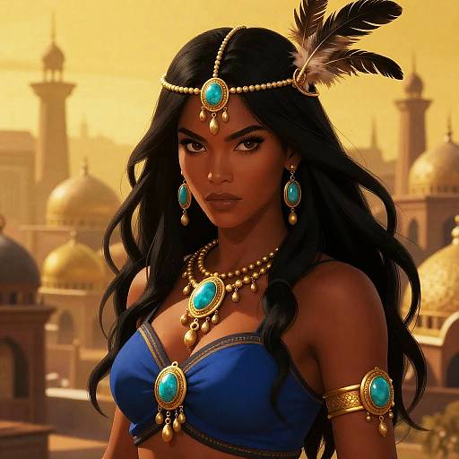 Fierce Woman with Feathered Adornments