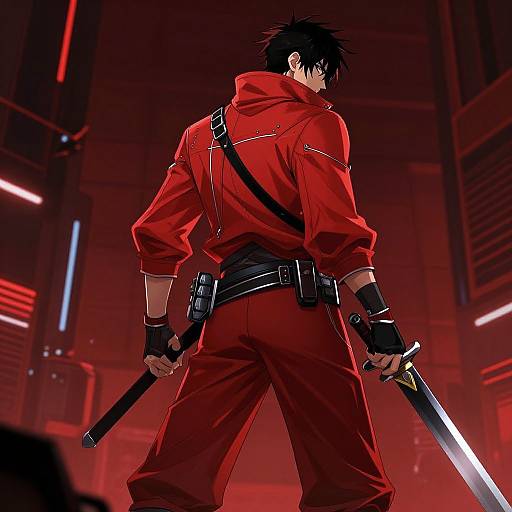 Cyberpunk Warrior in Red Outfit