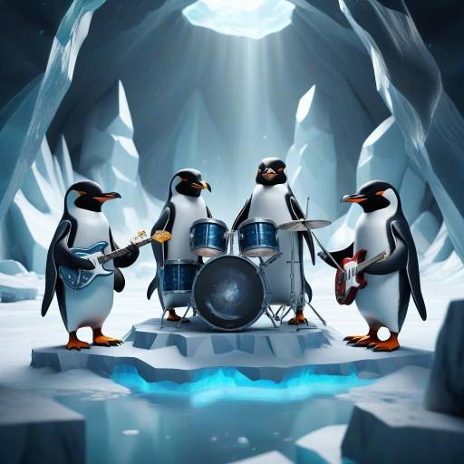 Futuristic Penguin Rock Band in Ice Cavern Futuristic Penguin Rock Band in Ice Cavern