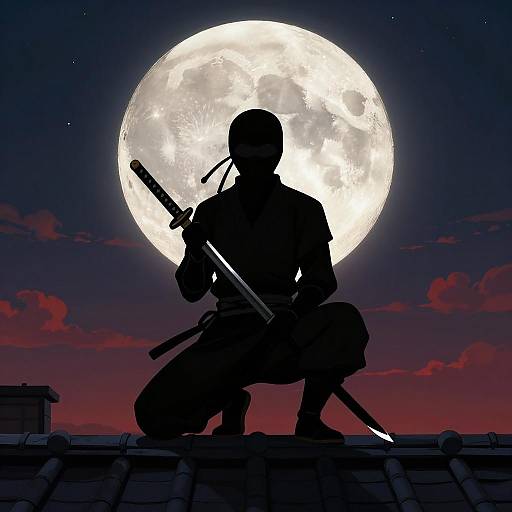 Ninja Silhouette Against Full Moon