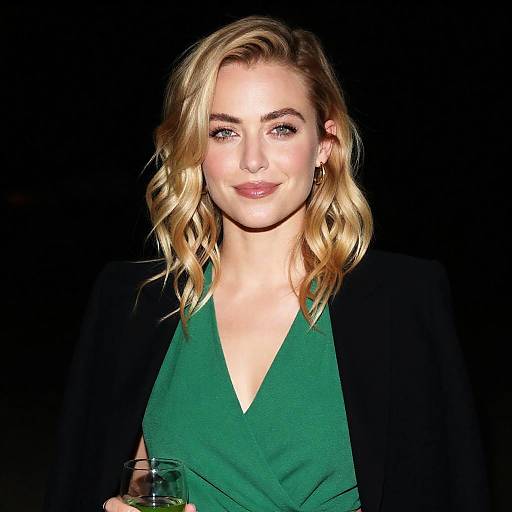 Blonde Woman in Green Dress Holding Glass