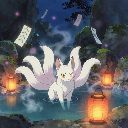 Nine-Tailed Kitsune at Mystical Hot Spring