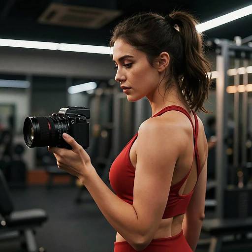 Cinematic Gym Backview in Red Outfit