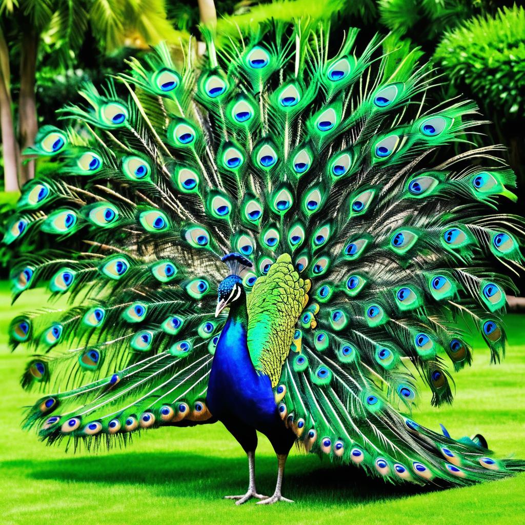 Majestic Peacock in Lush Garden Display