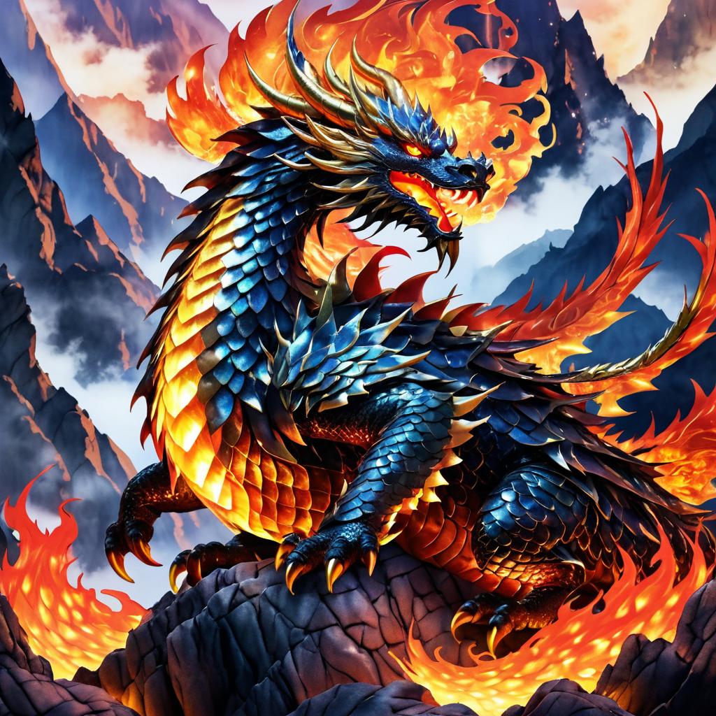 Fierce Dragon in Ornate Armor Flames