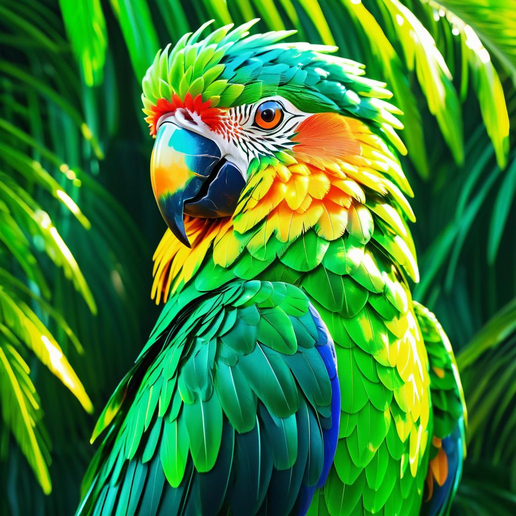 Epic Emerald Parrot Portrait in Anime Style