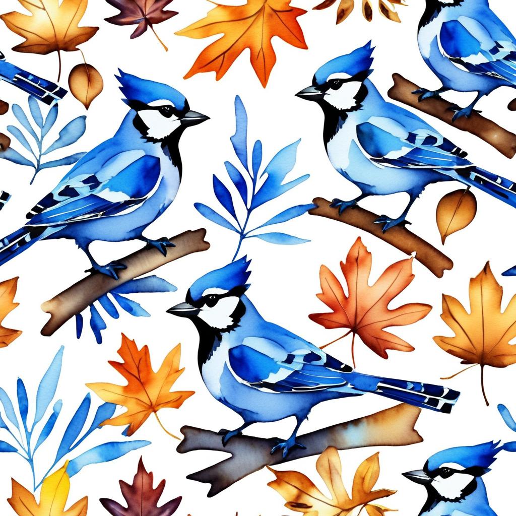 Vibrant Blue Jays Amid Autumn Leaves