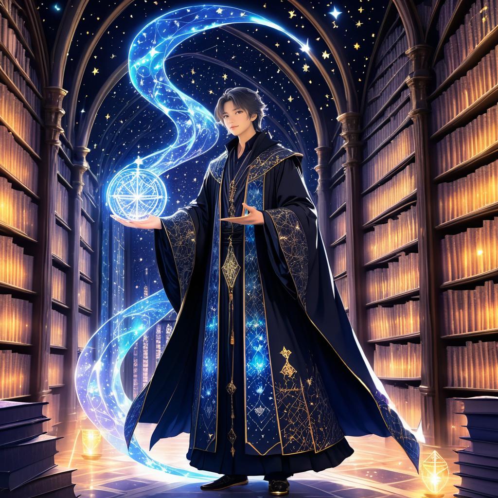 Charming Wizard in Enchanted Library