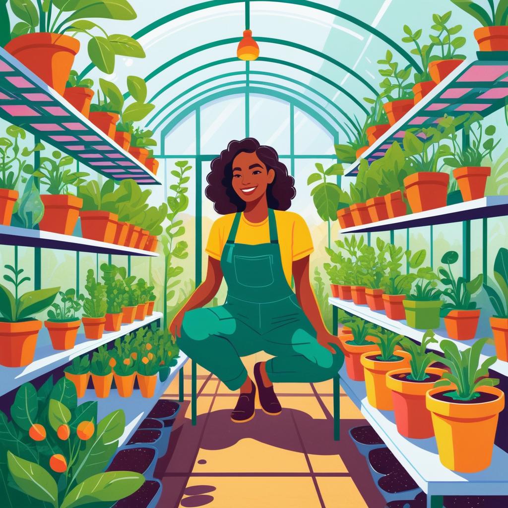 Cheerful Gardener in a Magical Greenhouse