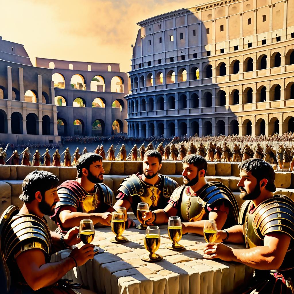 Roman Soldiers Toasting Near Colosseum