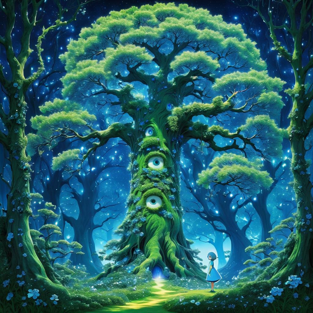 Whimsical Tree Embracing Dreamlike Girl