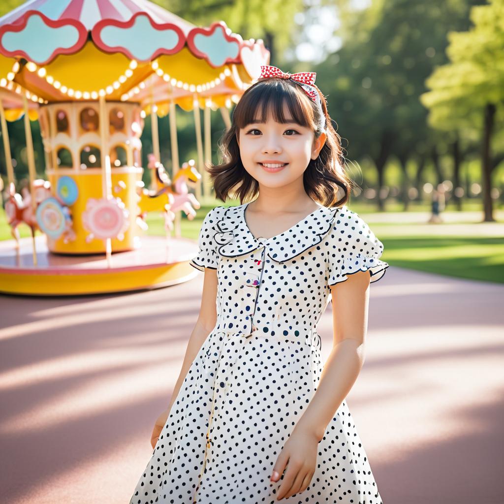 Playful Girl in Polka Dot Dress