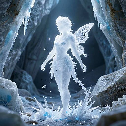 3D Frost Spirit Silhouette in Glacier Cavern