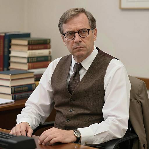 Serious Middle-Aged Man in Classic Office