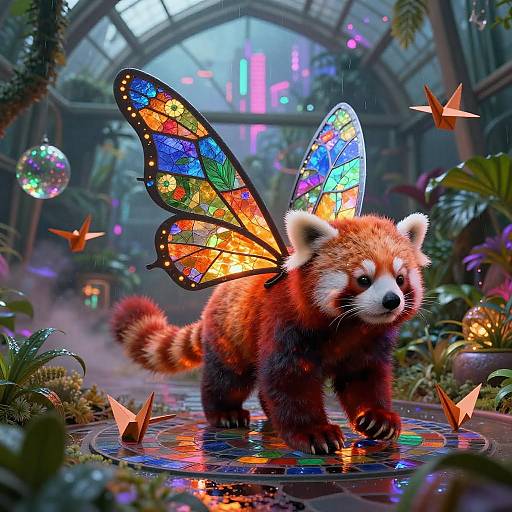 Enchanted Red Panda Spirit in Neon Paradise
