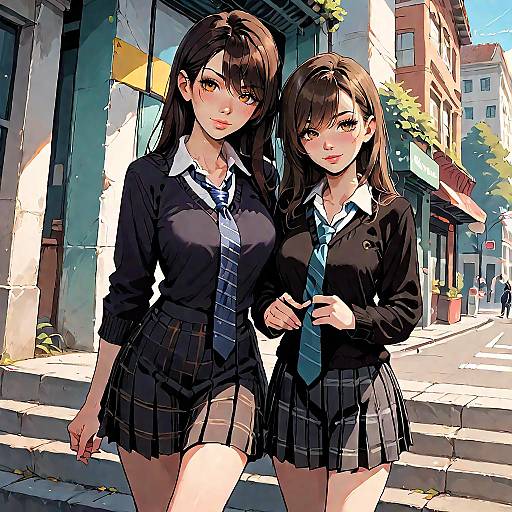 Sunlit Street Date with Anime Girls